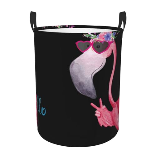 Hello Glasses Flamingo-Druck, bequemer Wäschekorb, stehend, mit Griffen, Aufbewahrungslösung für mehrere Räume für Büro, Schlafzimmer Hello Glasses Flamingo-Druck, bequemer Wäschekorb, stehend, mit Griffen, Aufbewahrungslösung für mehrere Räume für Büro, Schlafzimmer von SDEGTHO