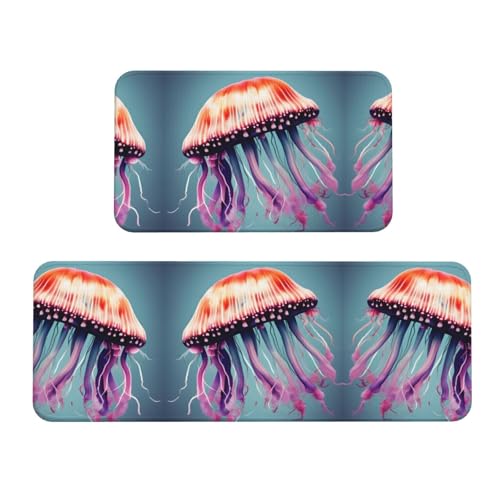 Jellyfish Weihnachts-Küchenmatten, 2 Stück, gepolsterte Küchenmatten für Boden, rutschfeste Matte für Küche, Boden von SDEGTHO
