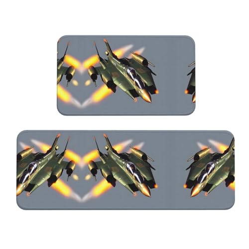 Jet Fighters Weihnachtliche Küchenmatten, 2 Stück, gepolsterte Küchenmatten für Boden, rutschfeste Matte für Küche, Boden von SDEGTHO