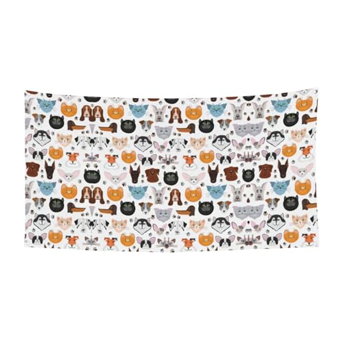 Katzen- und Hundegesichter Bulldogge Beagle Labrador Druck Outdoor Indoor Banner Urlaub dekoratives Schild mit 4 Metallösen, festliche Atmosphäre von SDEGTHO