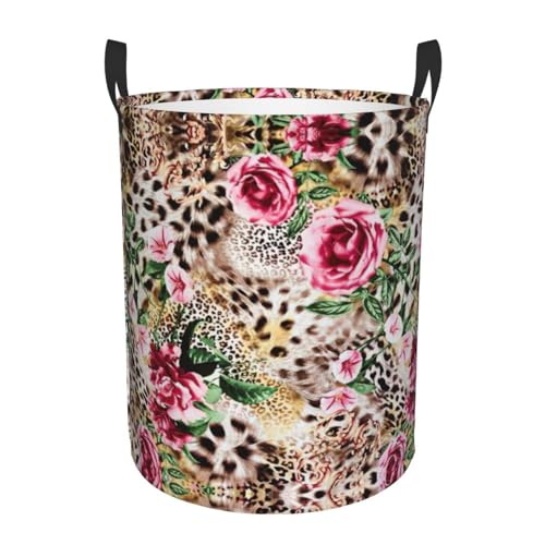 Korb mit Tiermotiven, Leopardenmuster, Rosen-Druck, bequem, mit Griffen, Aufbewahrungslösung für mehrere Räume für Büro, Schlafzimmer von SDEGTHO