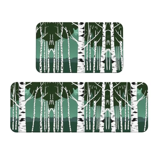 Küchenmatten mit Birkenbäumen, 2 Stück, gepolsterte Küchenmatten für Boden, rutschfeste Matte für Küche, Boden von SDEGTHO
