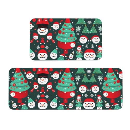Küchenmatten mit Weihnachtsbaum und Schneemann, 2 Stück, gepolsterte Küchenmatten für Boden, rutschfeste Matte für Küche, Boden von SDEGTHO