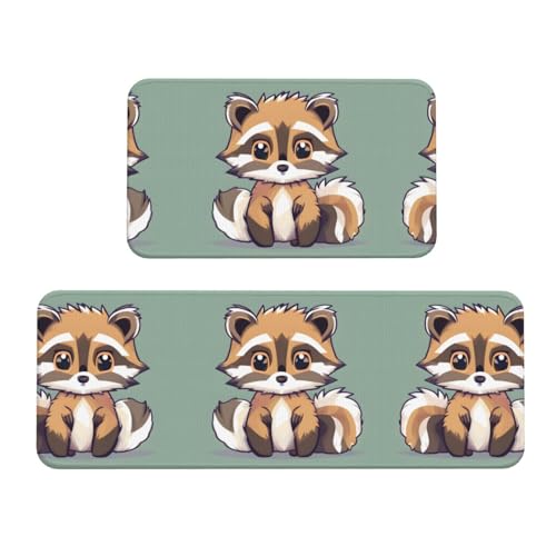 Küchenmatten mit niedlichem Waschbär-Motiv, 2 Stück, gepolsterte Küchenmatten für Boden, rutschfeste Matte für Küche, Boden von SDEGTHO