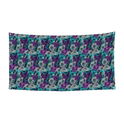 Lila und Blaugrün Blumen Druck Halloween Weihnachten Banner Dekor Outdoor Indoor Hängende Party Schild Farbecht für wiederholten Gebrauch von SDEGTHO