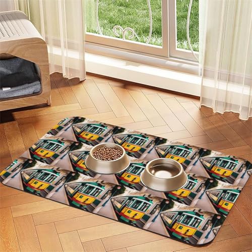 Lissabon Tram Muster Druck Futtermatte für Hunde Katzen Haustier saugfähige Ledertischdecke 60 x 40 cm Katze Hund von SDEGTHO