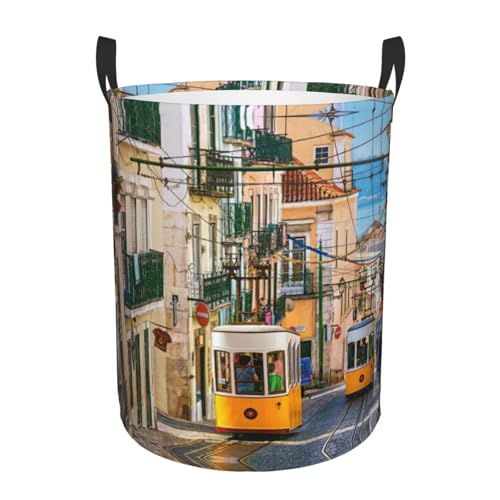 Lissabon Tram Printing Home Bequemer Wäschekorb mit Griffen, Aufbewahrungslösung für mehrere Räume für Büro, Schlafzimmer Lissabon Tram Printing Home Bequemer Wäschekorb mit Griffen, Aufbewahrungslösung für mehrere Räume für Büro, Schlafzimmer von SDEGTHO