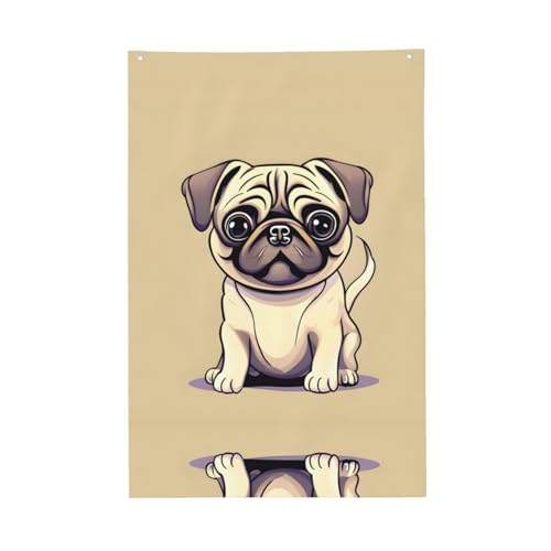 Lustige Cartoon-Flagge mit Mops-Motiv, lebendige Farben, 60 x 91 cm, für den Außenbereich, Banner mit Ösen, hochwertiges Polyester Lustige Cartoon-Flagge mit Mops-Motiv, lebendige Farben, 60 x 91 cm, für den Außenbereich, Banner mit Ösen, hochwertiges Polyester von SDEGTHO
