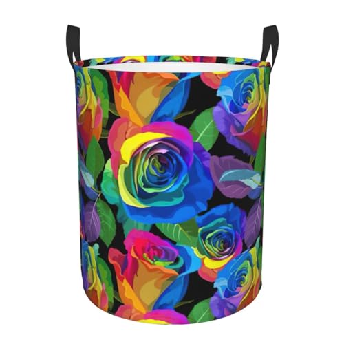 Mehrfarbiger Rosen-Druck, bequemer Wäschekorb, stehend, mit Griffen, Aufbewahrungslösung für mehrere Räume für Büro, Schlafzimmer Mehrfarbiger Rosen-Druck, bequemer Wäschekorb, stehend, mit Griffen, Aufbewahrungslösung für mehrere Räume für Büro, Schlafzimmer von SDEGTHO