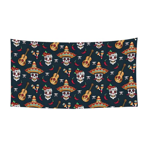 Mexikanischer Totenkopf-Druck, Halloween-Weihnachts-Banner, Dekoration, für drinnen und draußen, zum Aufhängen, Partyschild, farbecht, für wiederholten Gebrauch Mexikanischer Totenkopf-Druck, Halloween-Weihnachts-Banner, Dekoration, für drinnen und draußen, zum Aufhängen, Partyschild, farbecht, für wiederholten Gebrauch von SDEGTHO