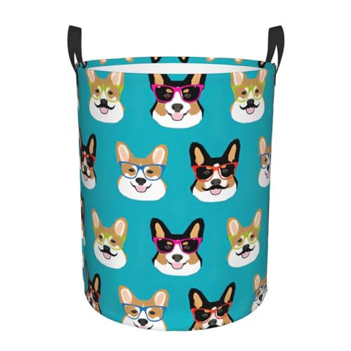Niedlicher Corgi-Gläser und Schnurrbärte, bequemer Wäschekorb, stehend mit Griffen, Aufbewahrungslösung für mehrere Räume für Büro, Schlafzimmer Niedlicher Corgi-Gläser und Schnurrbärte, bequemer Wäschekorb, stehend mit Griffen, Aufbewahrungslösung für mehrere Räume für Büro, Schlafzimmer von SDEGTHO