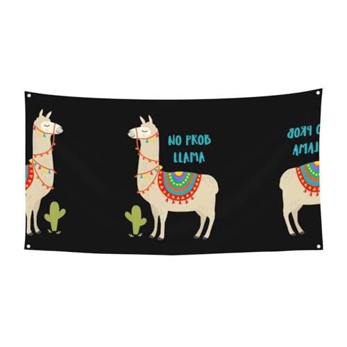 Niedliches Cartoon-Llama-Kaktus-Druck, für den Innen- und Außenbereich, dekoratives Schild mit 4 Metallösen, festliche Atmosphäre von SDEGTHO