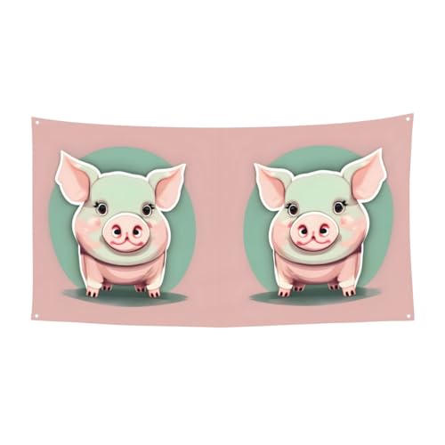 Niedliches Langohr-Schweine-Druck für drinnen und draußen, dekoratives Schild mit 4 Metallösen, festliche Atmosphäre Niedliches Langohr-Schweine-Druck für drinnen und draußen, dekoratives Schild mit 4 Metallösen, festliche Atmosphäre von SDEGTHO