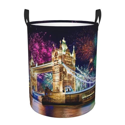 Night London Tower Bridge Druckkorb für Zuhause, bequem, mit Griffen, Aufbewahrungslösung für mehrere Räume für Büro, Schlafzimmer von SDEGTHO