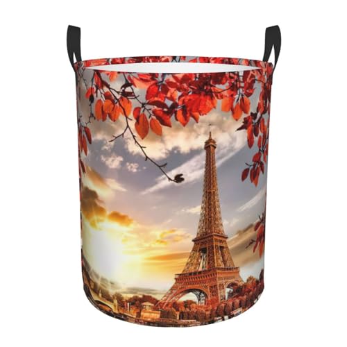 Paris Eiffelturm mit Herbstblättern, bequemer Wäschekorb, stehend mit Griffen, Aufbewahrungslösung für mehrere Räume für Büro, Schlafzimmer Paris Eiffelturm mit Herbstblättern, bequemer Wäschekorb, stehend mit Griffen, Aufbewahrungslösung für mehrere Räume für Büro, Schlafzimmer von SDEGTHO