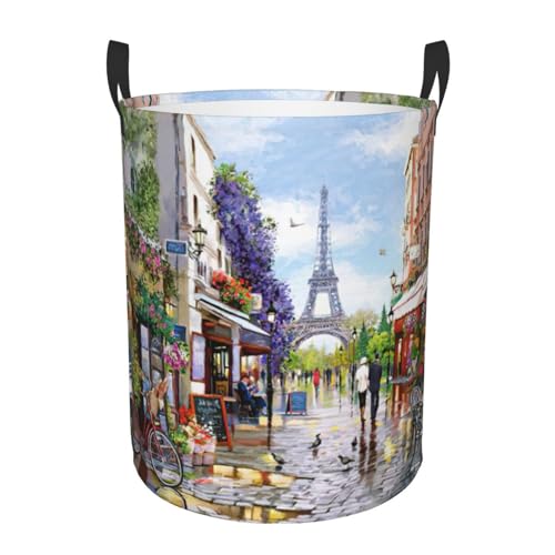 Paris Street Scene Eiffelturm Printing Home Bequemer Wäschekorb Standbar mit Griffen, Mehrraum-Aufbewahrungslösung Körbe für Büro, Schlafzimmer von SDEGTHO