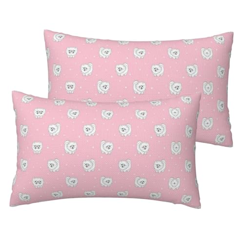 Pomeranians Puppies and Point Printing Soft Imitation Linen Bed Pillow Cases Queen Size 30,5 x 50,8 cm, Set mit 2 Standard-Kissenbezügen von SDEGTHO