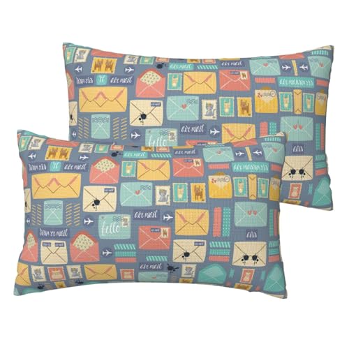 Postal Stationery Printing Soft Imitation Linen Bed Pillow Cases Queen Size 30,5 x 50,8 cm, Set mit 2 Standard-Kissenbezügen von SDEGTHO