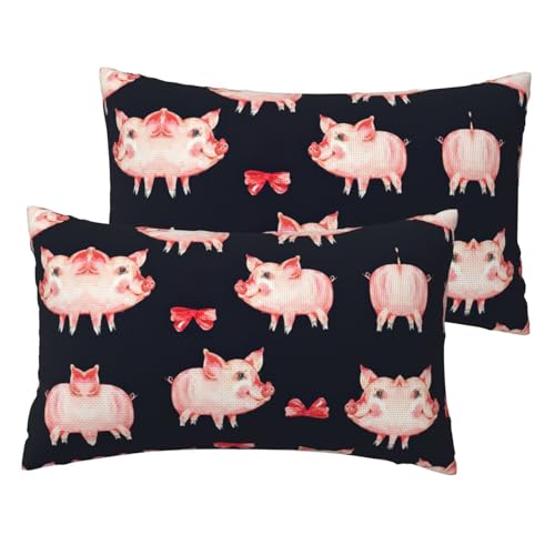 Red Cute Piggy Printing Soft Imitation Linen Bed Pillow Cases Queen Size 30,5 x 50,8 cm, Set mit 2 Standard-Kissenbezügen von SDEGTHO
