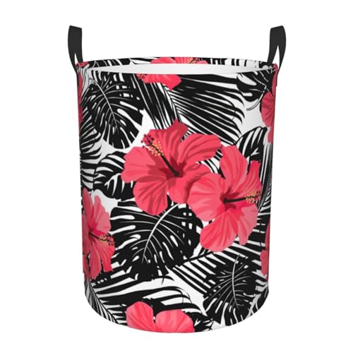 Roter Hibiskusdruckkorb für Zuhause, bequem, mit Griffen, Aufbewahrungslösung für mehrere Räume für Büro, Schlafzimmer Roter Hibiskusdruckkorb für Zuhause, bequem, mit Griffen, Aufbewahrungslösung für mehrere Räume für Büro, Schlafzimmer von SDEGTHO