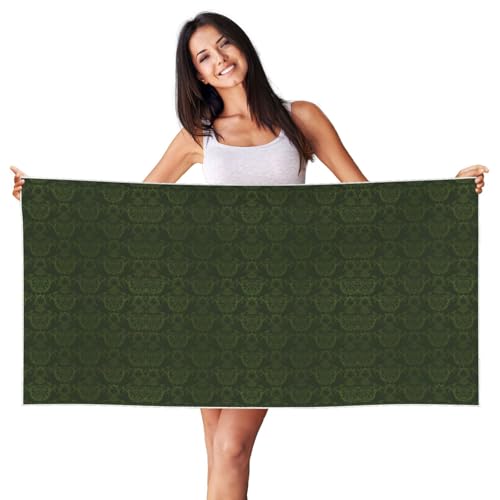 SDEGTHO Hunter Green Floral Petals Pattern Printing Pfirsichhaut Samt schnell trocknend leichtes Strandtuch für Erwachsene für Strand, Bad, Pool, Fitnessstudio, Yoga von SDEGTHO