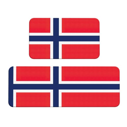 SDEGTHO Küchenmatten mit norwegischer Flagge, 2 Stück, gepolsterte Küchenmatten für Boden, rutschfeste Matte für Küche, Boden SDEGTHO Küchenmatten mit norwegischer Flagge, 2 Stück, gepolsterte Küchenmatten für Boden, rutschfeste Matte für Küche, Boden von SDEGTHO