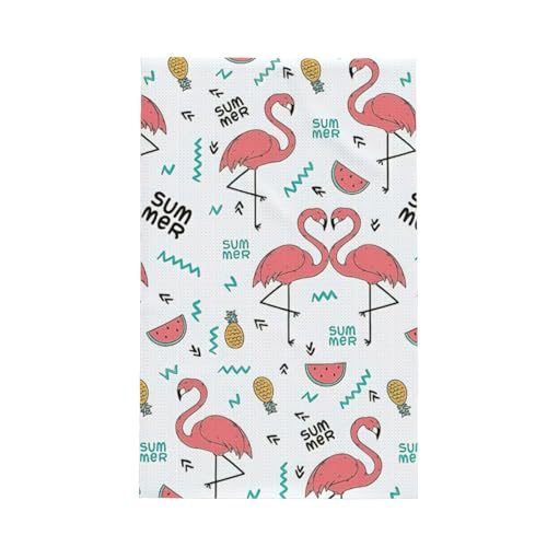 SDEGTHO Küchentuch mit rosa Flamingo, Waffelmuster, mit Aufhängeschlaufe, schnell trocknendes Tuch zum Reinigen von Geschirr, weiche Lappen von SDEGTHO