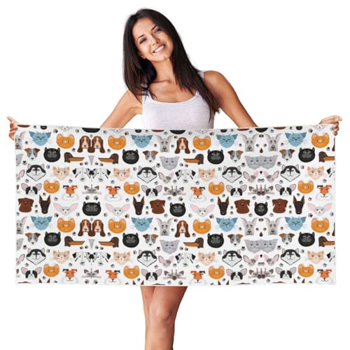 SDEGTHO Strandtuch mit Katzen- und Hundegesichtern, Bulldogge, Beagle, Labrador, Pfirsichhaut, Samt, schnell trocknend, leicht, Strandtuch für Erwachsene, für Strand, Bad, Pool, Fitnessstudio, Yoga SDEGTHO Strandtuch mit Katzen- und Hundegesichtern, Bulldogge, Beagle, Labrador, Pfirsichhaut, Samt, schnell trocknend, leicht, Strandtuch für Erwachsene, für Strand, Bad, Pool, Fitnessstudio, Yoga von SDEGTHO
