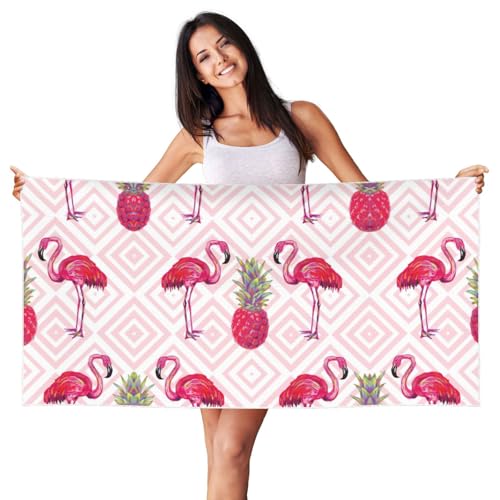 SDEGTHO Strandtuch mit rosa Flamingo-Ananas-Druck, Pfirsichhaut, Samt, schnell trocknend, leicht, Strandtuch für Erwachsene, für Strand, Bad, Pool, Fitnessstudio, Yoga SDEGTHO Strandtuch mit rosa Flamingo-Ananas-Druck, Pfirsichhaut, Samt, schnell trocknend, leicht, Strandtuch für Erwachsene, für Strand, Bad, Pool, Fitnessstudio, Yoga von SDEGTHO