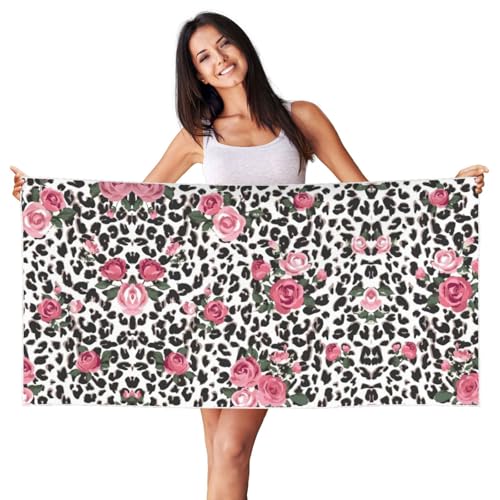 SDEGTHO Strandtuch mit süßem rosa Rosen-Mix, Leopardenmuster, Pfirsichhaut, Samt, schnell trocknend, leicht, Strandtuch für Erwachsene, für Strand, Bad, Pool, Fitnessstudio, Yoga SDEGTHO Strandtuch mit süßem rosa Rosen-Mix, Leopardenmuster, Pfirsichhaut, Samt, schnell trocknend, leicht, Strandtuch für Erwachsene, für Strand, Bad, Pool, Fitnessstudio, Yoga von SDEGTHO