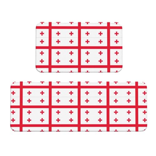 SDEGTHO Weihnachtliche Küchenmatten mit Flagge von Georgia, 2 Stück, gepolsterte Küchenmatten für Boden, rutschfeste Matte für Küche, Boden von SDEGTHO