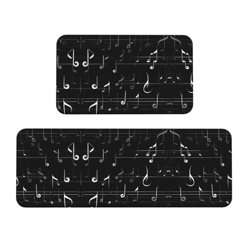 Schwarze Küchenmatten mit Musiknoten, 2 Stück, gepolsterte Küchenmatten für Boden, rutschfeste Matte für Küche, Boden von SDEGTHO