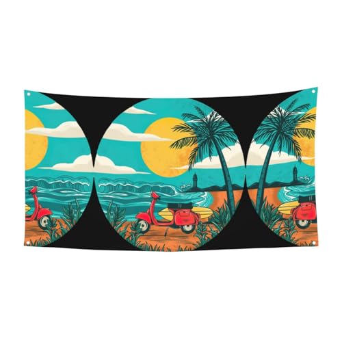 Sonnenuntergang Strand Palme Druck Outdoor Indoor Banner Urlaub dekoratives Schild mit 4 Metallösen, festliche Atmosphäre Maker Sonnenuntergang Strand Palme Druck Outdoor Indoor Banner Urlaub dekoratives Schild mit 4 Metallösen, festliche Atmosphäre Maker von SDEGTHO