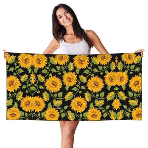Strandtuch mit Sonnenblumenmuster, Pfirsichhaut, Samt, schnell trocknend, leicht, für Erwachsene, für Strand, Bad, Pool, Fitnessstudio, Yoga Strandtuch mit Sonnenblumenmuster, Pfirsichhaut, Samt, schnell trocknend, leicht, für Erwachsene, für Strand, Bad, Pool, Fitnessstudio, Yoga von SDEGTHO