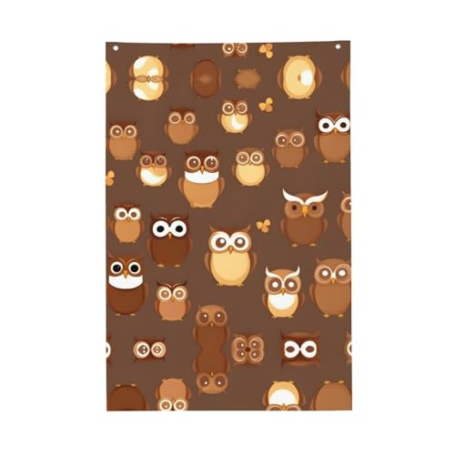 Süße braune Cartoon-Eulen-Flagge, lebendige Farben, 60 x 91 cm, für den Außenbereich, Banner mit Ösen, hochwertiges Polyester von SDEGTHO