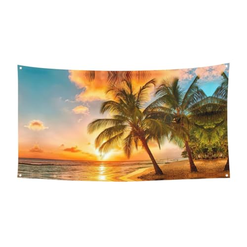 Sunset Hawaiian Palm Tree Waves Printing Outdoor Indoor Banner Holiday Decorative Sign With 4 Metal Grommets Festive Atmosphere Maker Sunset Hawaiian Palm Tree Waves Printing Outdoor Indoor Banner Holiday Decorative Sign With 4 Metal Grommets Festive Atmosphere Maker von SDEGTHO