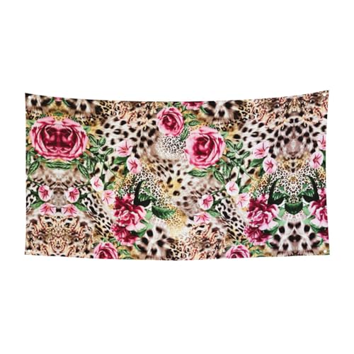 Tier Tiger Leopard Print Rose Blume Druck Outdoor Indoor Banner Urlaub Dekoratives Schild mit 4 Metallösen, Festliche Atmosphäre Maker von SDEGTHO