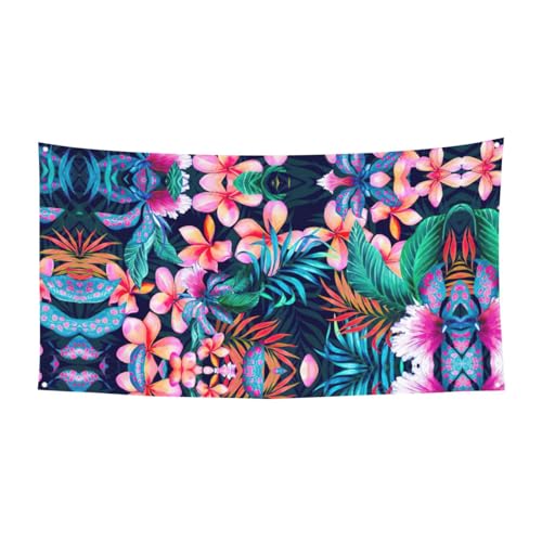 Tropische Blumen Druck Outdoor Indoor Banner Urlaub dekoratives Schild mit 4 Metallösen, festliche Atmosphäre Maker von SDEGTHO