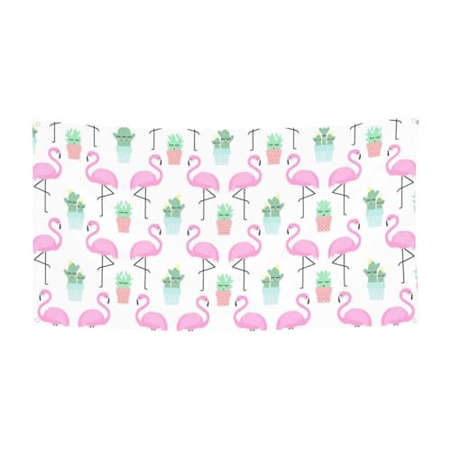 Tropischer Flamingo, niedlicher Kaktus-Druck, für drinnen und draußen, dekoratives Schild mit 4 Metallösen, festliche Atmosphäre von SDEGTHO