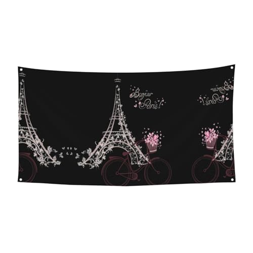 Turm und Fahrrad Blumen Druck Outdoor Indoor Banner Urlaub dekoratives Schild mit 4 Metallösen, festliche Atmosphäre Maker von SDEGTHO