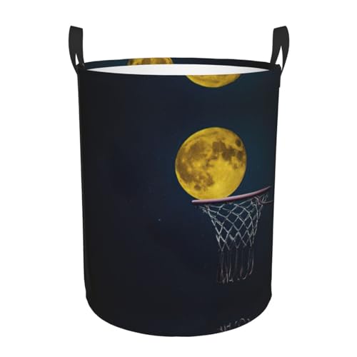 Wäschekorb mit Mond- und Basketball-Druck, bequem, stehend, mit Griffen, Aufbewahrungslösung für mehrere Räume für Büro, Schlafzimmer Wäschekorb mit Mond- und Basketball-Druck, bequem, stehend, mit Griffen, Aufbewahrungslösung für mehrere Räume für Büro, Schlafzimmer von SDEGTHO