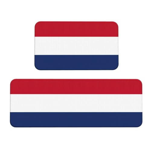 Weihnachtsmatten mit niederländischer Flagge, 2 Stück, gepolsterte Küchenmatten für Boden, rutschfeste Matte für Küche, Boden von SDEGTHO