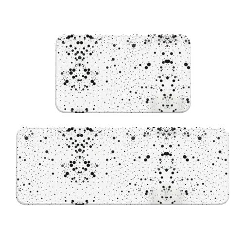Weihnachtsmatten mit schwarzen und weißen Punkten, 2 Stück, gepolsterte Küchenmatten für Boden, rutschfeste Matte für Küche, Boden von SDEGTHO