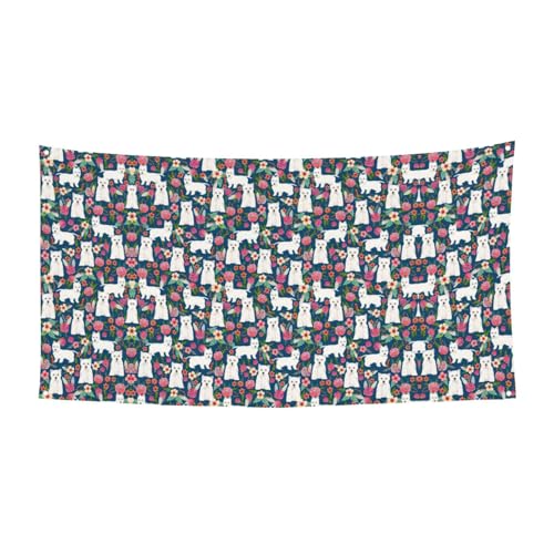 Weißer Hund und Blumen Druck Outdoor Indoor Banner Urlaub dekoratives Schild mit 4 Metallösen, festliche Atmosphäre Maker von SDEGTHO
