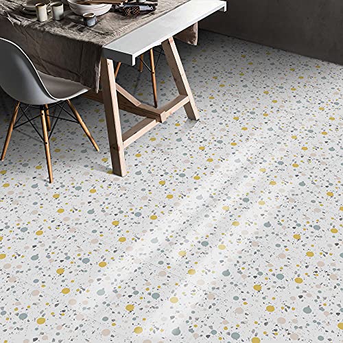 Terrazzo Removable No Damage Kleber Bodenabziehbilder Vinylboden Keramik Laminat Peel and Stick 30x30CM Fliesenaufkleber Fußböden 12 Stk von SDETY