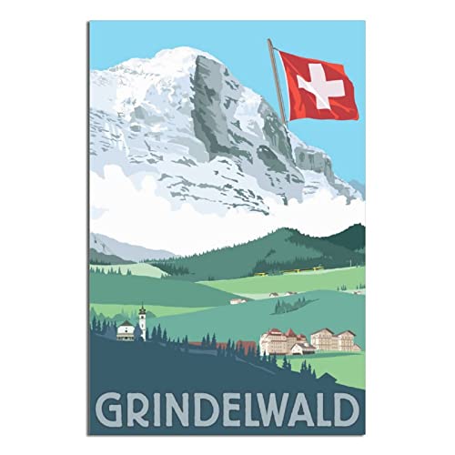 Vintage Grindelwald Schweiz Reiseposter Hamlet Dekorative Poster Modern Schlafzimmer Leinwand Kunst Poster Bild Malerei Poster Wanddeko Kunst Geschenk von SDFEG