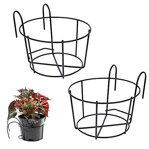 Bhina 2 Stücke Geländer Pflanzgefäße Blumentopf,Blumentopfhalter,Runder Garteneisen, Aufhängen, Pflanzkörbe Regal,Geeignet Für Balkon,Garten,Zaun,Indoor Und Outdoor von Bhina