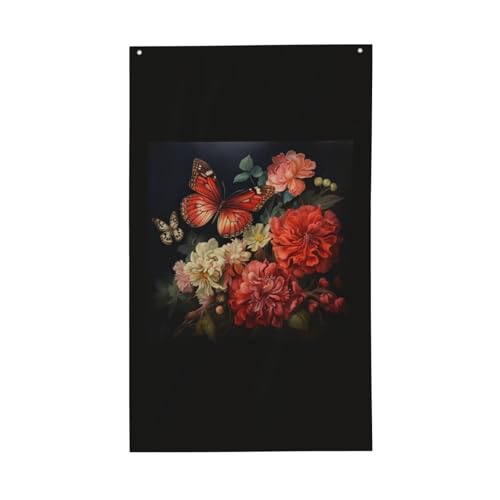 Blumen- und Schmetterlings-Druck, leichte Dekoration, saisonale Flaggen, für drinnen und draußen, für Terrasse, Rasen, Garten von SDFHU