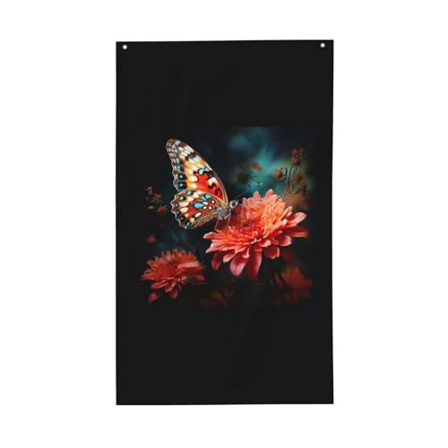 Blumen- und Schmetterlings-Druck, leichte Dekoration, saisonale Flaggen, für drinnen und draußen, für Terrasse, Rasen, Garten von SDFHU