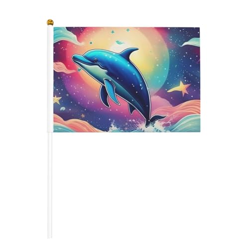 Bunte Flagge mit Sternenhimmel, Ozean, Delfin-Druck, praktische Handflagge, vielseitige Flaggen, Mastpartys, Paraden, Dekorationen, Urlaub von SDFHU